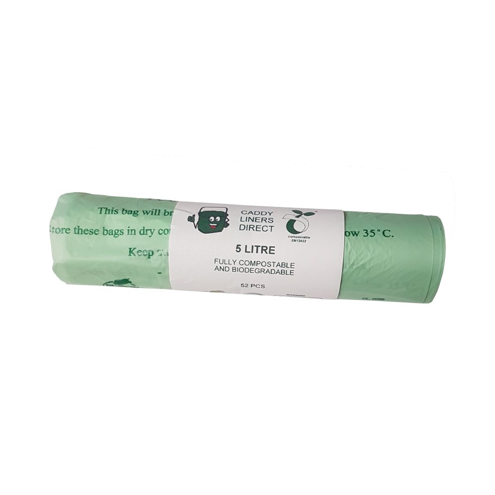 5 Litre x 52 BioBag Compostable Biodegradable Kitchen Food Waste Caddy Bin Liner Bags - Certified EN13432 (5L-50)