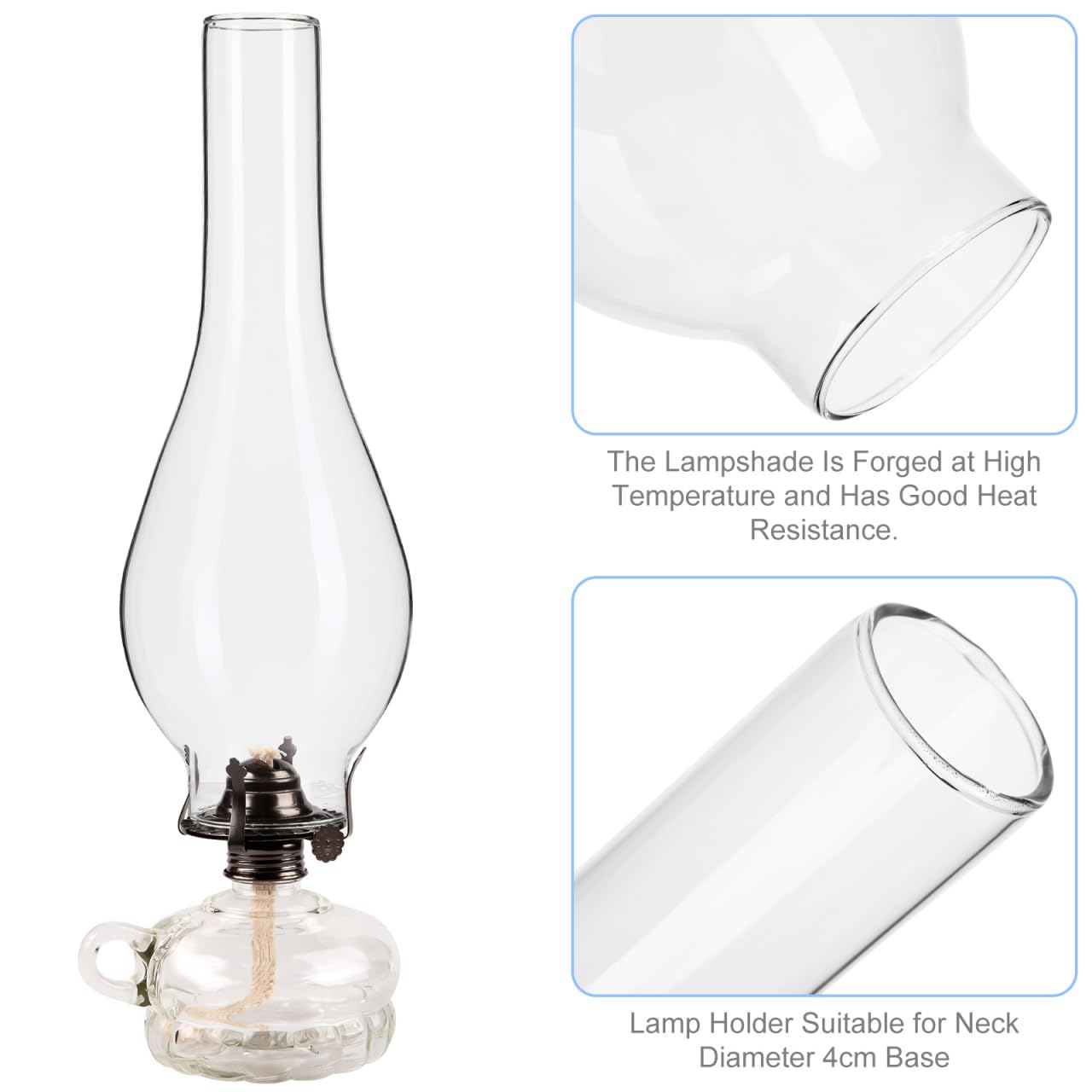 ULTECHNOVO Paralume in Vetro per Lampada a Olio e Cherosene - Ricambio Cilindrico Lungo Trasparente per Lanterna Vintage e Antica - Diametro Base 50mm - Vetri per Lampade ad Olio