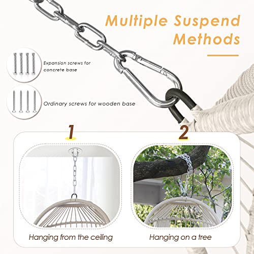 Nicesoul® Hanging Egg Swing Chair Ceiling Chairs Wicker Hammock Basket Egg Chairs Without Stand 265Lbs Capaticy For Bedroom Patio Backyard Balcony Cream Color #TOP2