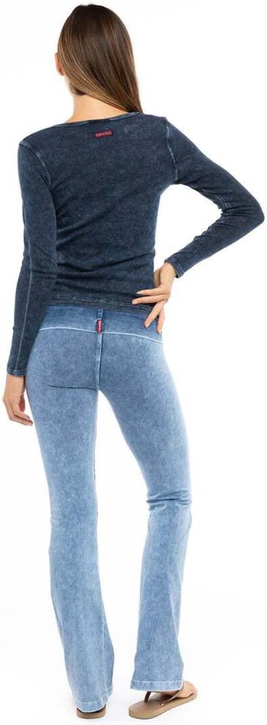 Hard Tail Roll Down Bootleg Flare Pant - Women's Breathable Yoga Pants Made in USA Mineral Blue (M) - Image 3