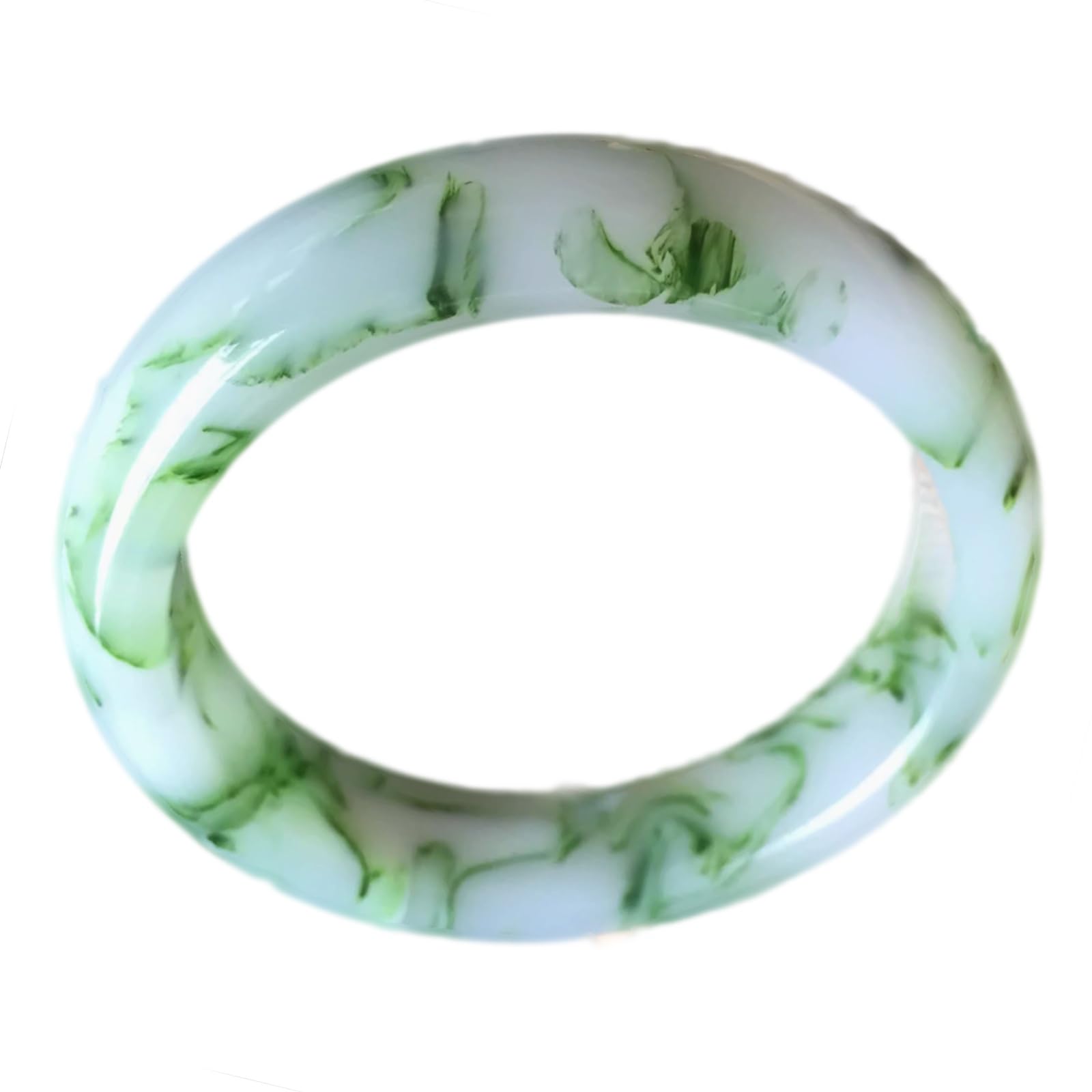 Bracelet jonc en jade naturel avec fleur flottante verte pour femme
