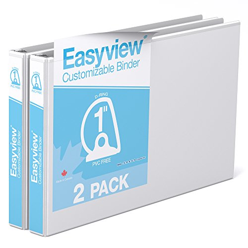 EasyView Premium Binders with Clear-View Covers, D-Ring Spreadsheet-View Binders for School, Office, or Home, 11 Inches by 17 Inches, Pack of 2, 1", White