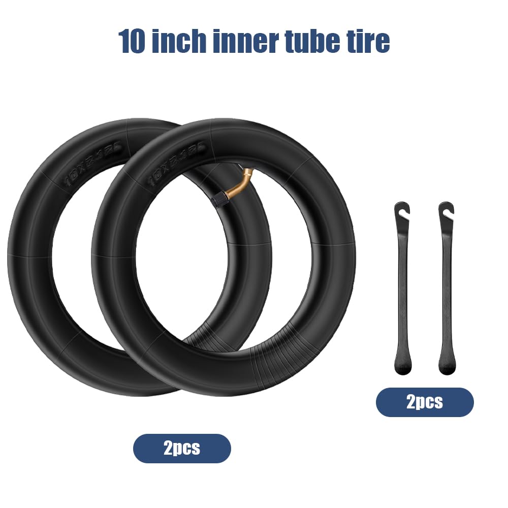 mizikuu Camera d'Aria Da 10 Pollici, 2 Pezzi 10 x 2,0 Tubi Con Angolo Av 45°/45° Per Pneumatici Di Passeggini, Tubo Senza Cuciture, Speciale Miscela Butilica, Con 2 leva per pneumatici, Nero