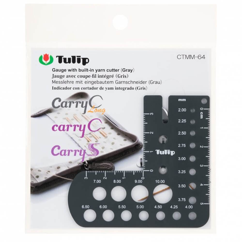 Tulip Needle Gauge with Integrated Yarn Cutter, Grey, 1 Piece, White, Grey