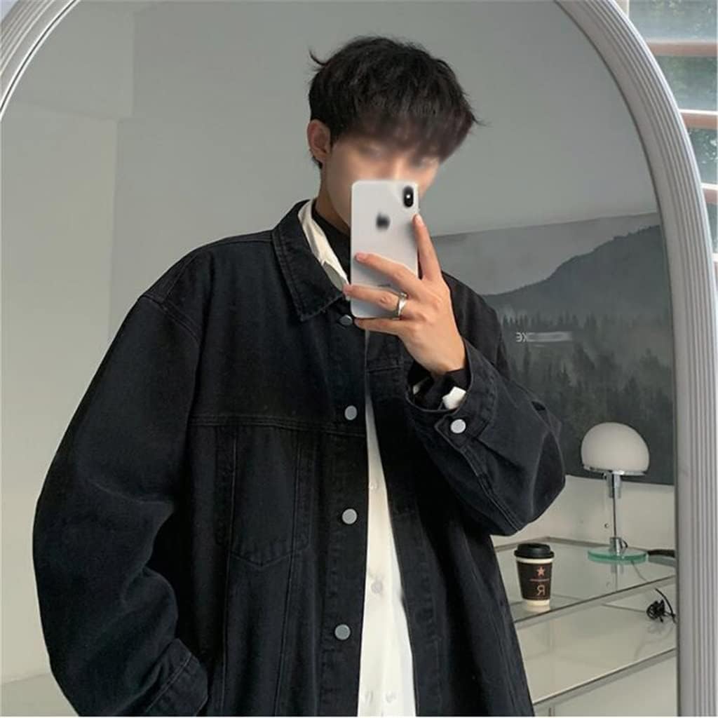 Black Denim Jacket Men's Fall Loose Vintage Size Top