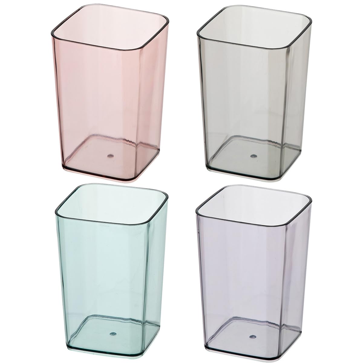 Rainjia 4-Pack Transparent Square Toothbrush Cups – Unbreakable Bathroom Organiser, Reusable Plastic Tumbler, Smooth Surface Mouthwash Holder (4 Colours, Modern Design)​