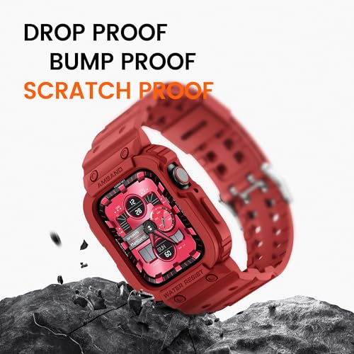 Image of amBand Compatible for Apple Watch Band 45mm 44mm 42mm with Bumper Case, Clear Cute Women Strap for iWatch SE 3 SE 2nd SE Series 9 8 7 6 5 4 3 2, Sport Jelly Protective Cases Protector, Mars Red