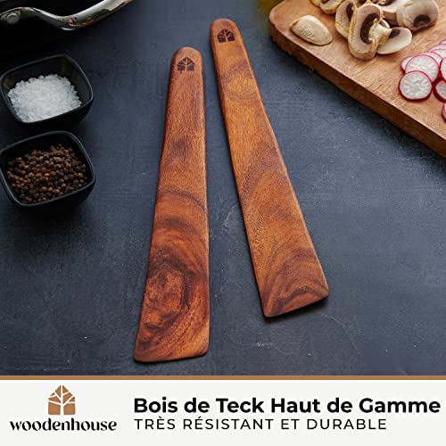 Spatule cuisine bois anti-rayures et résistante chaleur lot de 2 teck