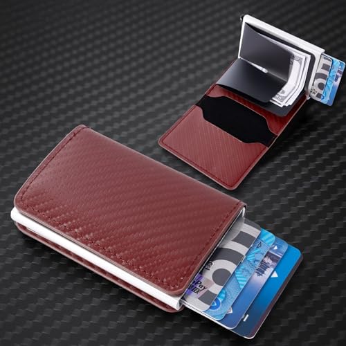 Credit Card Holder for Men, Pop Up Wallet Card Holder for Business, Working, (3.8 x 2.4 Inches) Red2