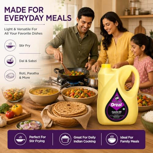 Image of Oreal Premium Pure Canola Oil | 5 Litre| Healthiest Cooking Oil | Rich in Omega-3 and Omega-6 | Improve in Metabolisms & Keeps Active | Preservative Free & Suitable for all Ages