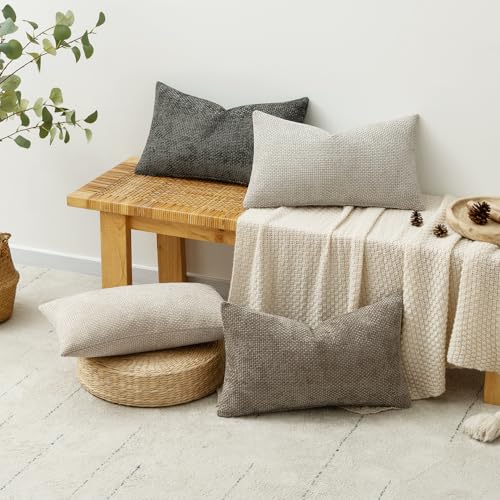 Image of MIULEE Pack of 4 Couch Throw Pillow Covers 12x20 Inch Neutral Soft Decorative Chenille Pillow Covers Farmhouse Boho Accent Cushion Covers for Mid Century Modern Spring Decor Sofa Bedroom Living Room