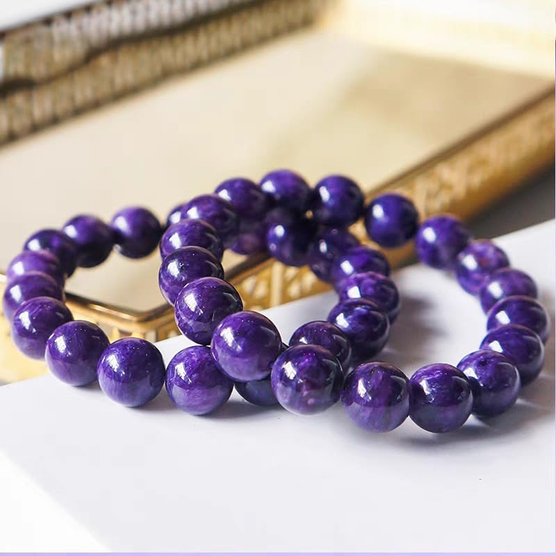 Bracciale con Perline di Cristallo Viola - Bracciale Elasticizzato in Pietra Naturale per Donne e Uomini, Gioielli curativi con Pietre preziose Viola Fatti a Mano,10mm