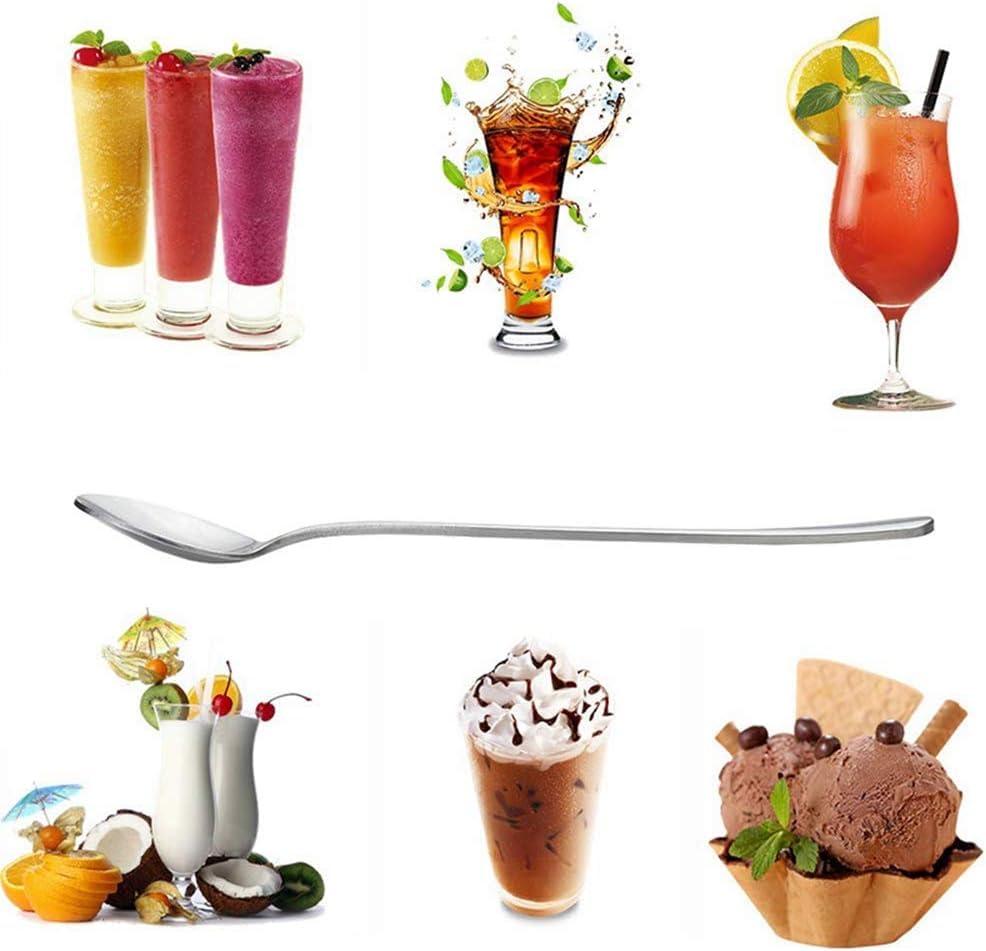Long Handle Stainless Steel Spoon for Milkshake, Soda, Coffee, Iced Tea, Falooda | Extra Long 8 Inch Bar & Mixing Spoon for Tall Glasses (Set of 2) 3