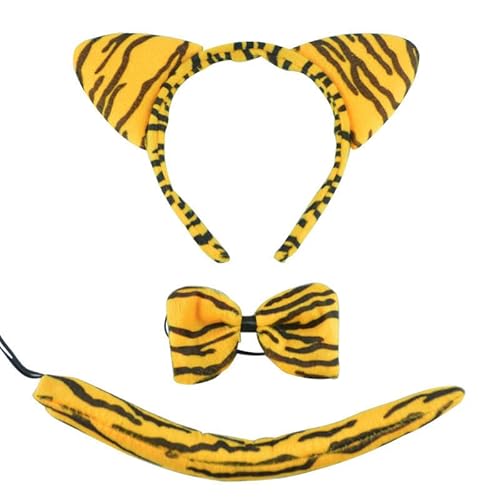 CHUANGOU Kinder Tiger Kostüm Tiger Costume Set 3D-Stirnband Bowtie Schwanz Tierohren Schwanz und Fliege für Party Halloween Zubehör Cover