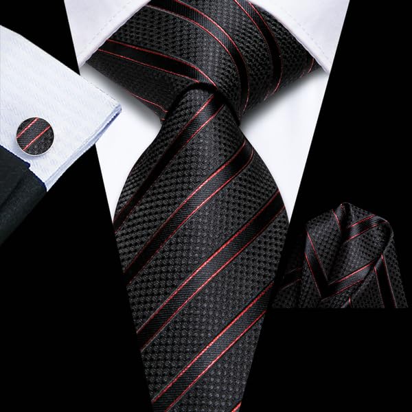 Image of Hi-Tie Men's Tie Sets Silk Paisley Striped Necktie Pocket Square Cuff-links Sets Wedding Business Holiday