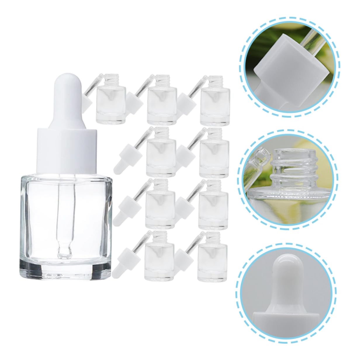 Beavorty 20 Frascos Cuentagotas de Vidrio Transparente, a Prueba de Fugas y Herméticos, para Aceites Esenciales, Aromas y Colognes