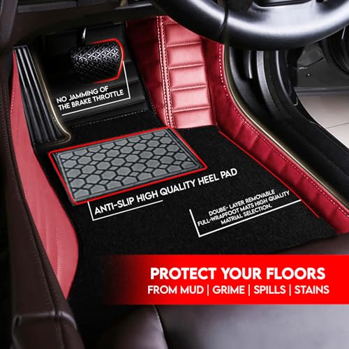 Image of Antiskid Combination 9D Car Mat Full Set for Mahindra XEV 9S 2026 | Luxury Leather Dual-Stitch Full Set 9D Car Floor Mat || 100% Waterproof & Washable||Color: Black FL-Cherry