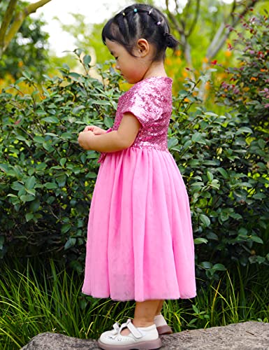 Cilucu Flower Girls Dresses Toddlers Sequin Tutu Dress For Little Girls Pegeant Party Kids Birthday Dress For Wedding Princess Dress Christmas Halloween Dress Pink 6-7 Years Old #TOP2