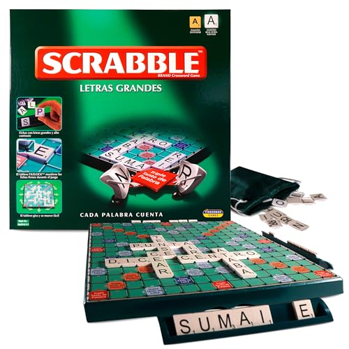 EMMA HAPPY Scrabble Letras Grandes en Español – Juego de Mesa Clásico de Palabras – Impresión Grande y Fácil de Leer – Ideal para Adultos, Mayores y Familia