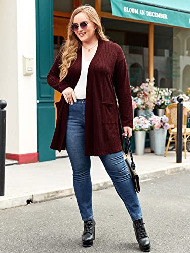 Image of LARACE Open Front Knit Plus Size Cardigan Sweaters for Women with Pockets