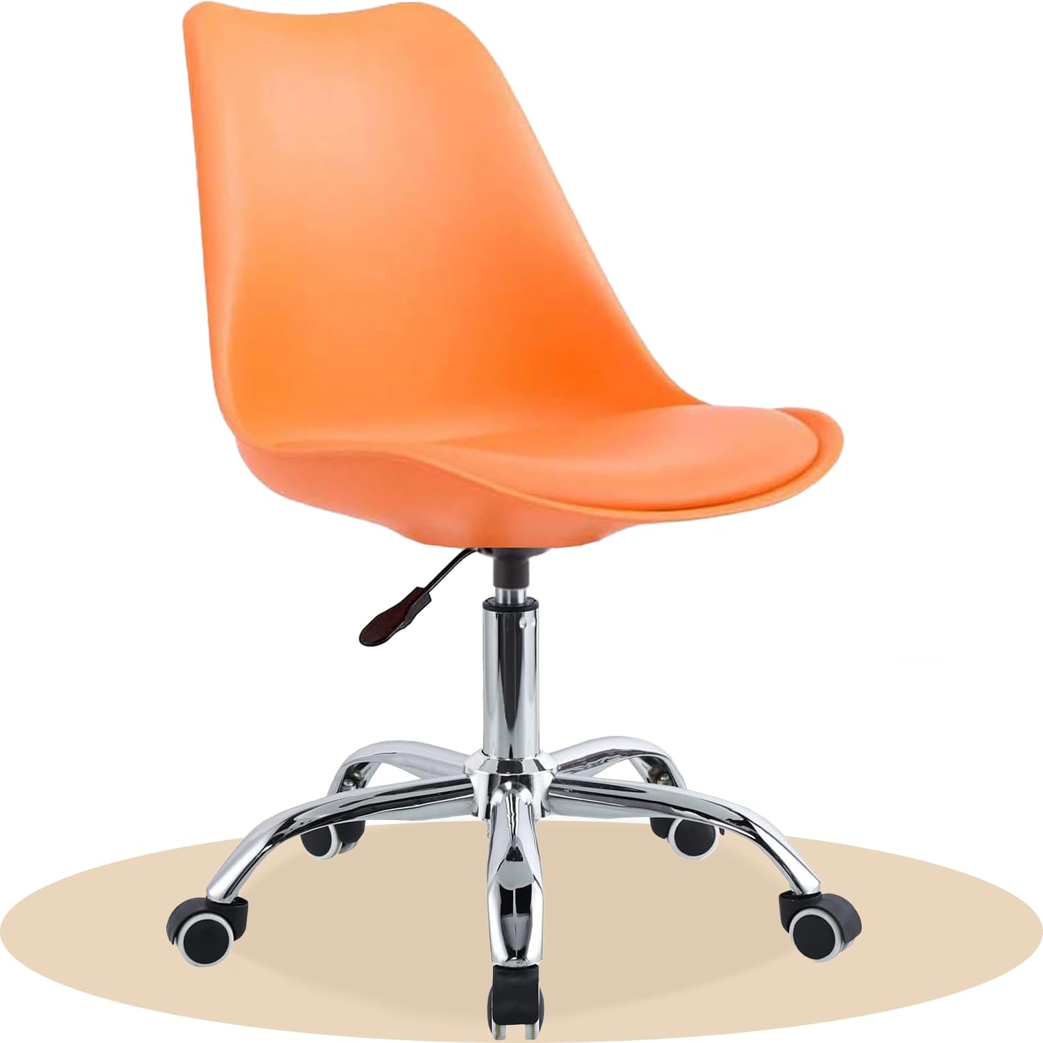 Silla Escritorio Ergonómica con Ruedas, Silla Oficina Giratoria con Altura Ajustable, Acolchada, Estilo Nórdico, Ideal para Estudio y Oficina, Naranja, 1 Unidad