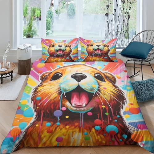 Funda nórdica de microfibra HOUKIG King con estampado 3D de gopher y 2 fundas de almohada 2