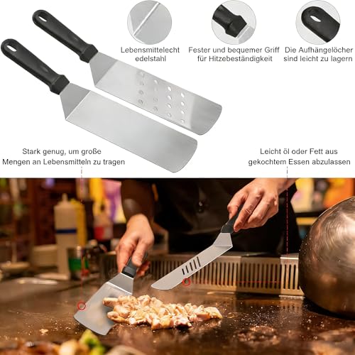 KOMTWNM 38-teiliges BBQ-Besteckset aus Edelstahl，Grillzange, Grillspatel, Korkenzieher, Grillset mit Aufbewahrungskoffer und Grillmatte Männer für den Garten