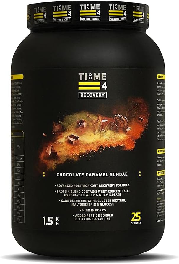 Time 4 Recovery - Post Workout Recovery Protein Powder, Recovery Protein Blend - Whey Isolate, Whey Concentrate, Hydrolysed Whey + Carb Blend – Recovery Formula (1.5kg, Chocolate Caramel Sundae)