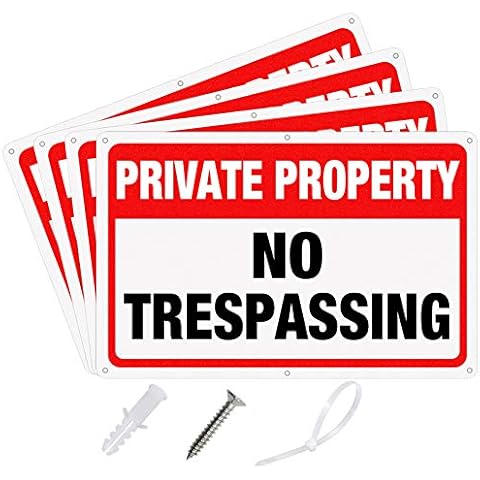 S-Union Private Property No Trespassing Sign,4 Packs (10.5 x 8 Inches) Private Property Signs Outdoor No Trespassing with Screws and Zip Ties ,Reflective Aluminum Signs for Indoor and Outdoor Use Cover
