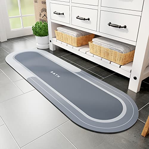 Image of MontVoo Bath Mat Runner - Long Non Slip Absorbent Quick Dry Thin Bath Rug for Bathroom Floor Mat - Rubber Backed - Stain Resistant - Easy Care - Blue 17 inchx59 inch