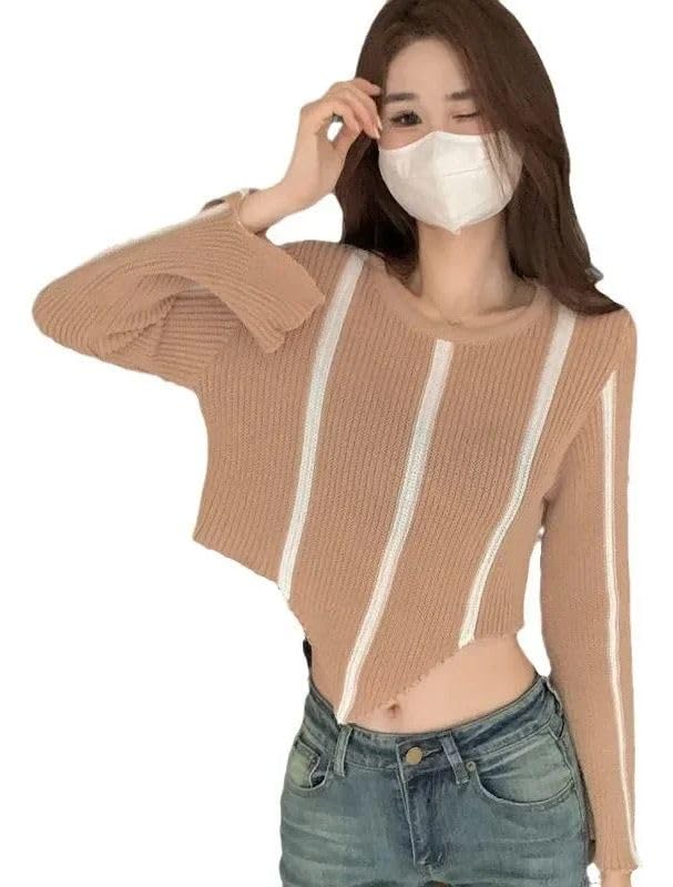 CRAMPLE® Vertical Striped Knit Sweater, Long Sleeve, Casual Fashion Style Top-image-48