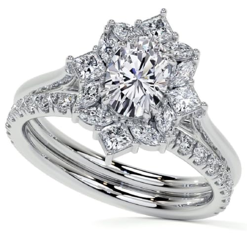 Moissanite Wedding Ring Set 1CT-3CT Oval Cut Cluster Halo Bridal Ring 10K 14K 18K Gold & 925 Sterling Silver Anniversary Promise Gift for Her