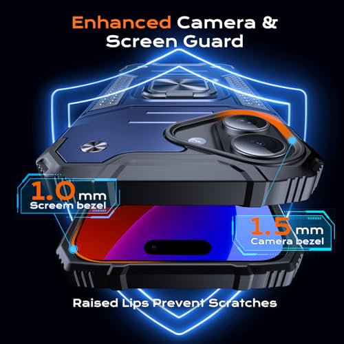 Image of Anqrp Heavy Duty Case for iPhone 16 Case with Enhanced Ring Holder Grip Stand, Military Grade Shockproof Rugged Drop Protective Silicone Hard Slim iPhone 16 Phone Case Cover,Vivid Blue