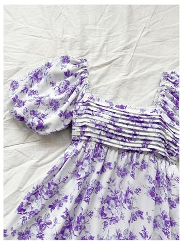 Image of Floerns Women's Floral Dress Puff Sleeve Dress Square Neck Summer Vacation Picnic Mini Dresses