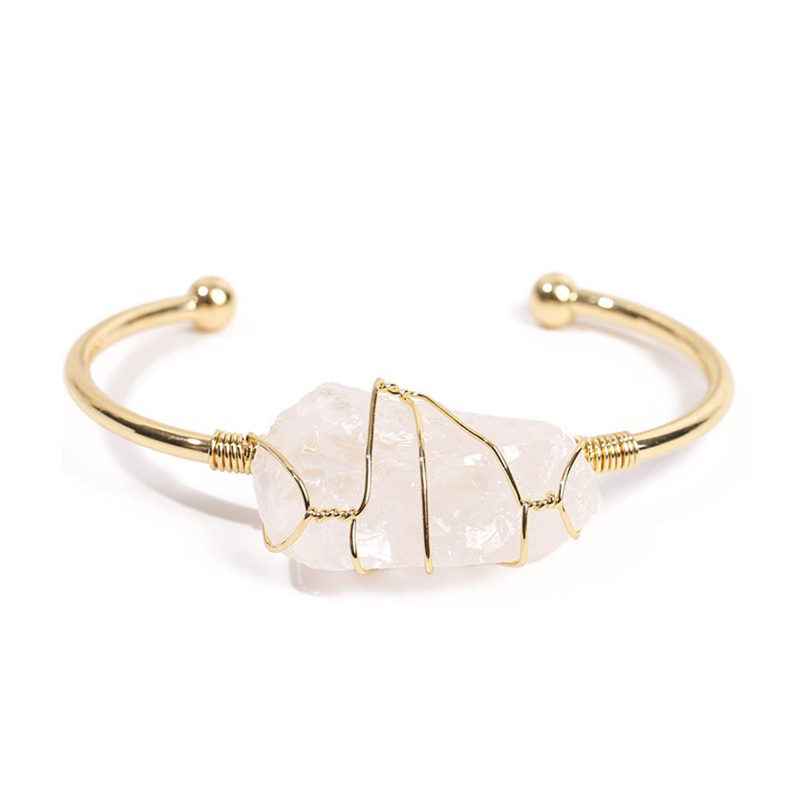 COLORFUL BLINGHealing Stone Gold Plated Copper Wire Wrapped Natural Stone Cuff Bangle Gemstone Bracelet Chakra Energy Women Bracelet Jewelry