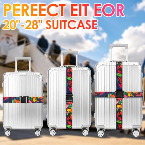 Image of Gutsdoor 2 Pack Luggage Straps for Suitcases, Adjustable Travel Belt, Suitcase Straps with Dual Lock, Quick Release, Over Handle, Luggage Connector Straps & Bright Luggage Belt. (Tropical Night)
