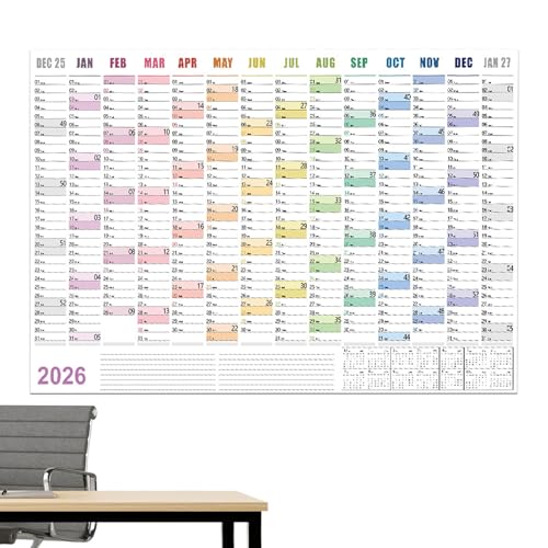 2026年 壁掛けカレンダー | ポスターサイズのスケジュール計画アクセサリー | 2026年1月〜12月計画アジェンダカレンダー - 学校・旅行・仕事・アパート・寮・ホテル・教室用