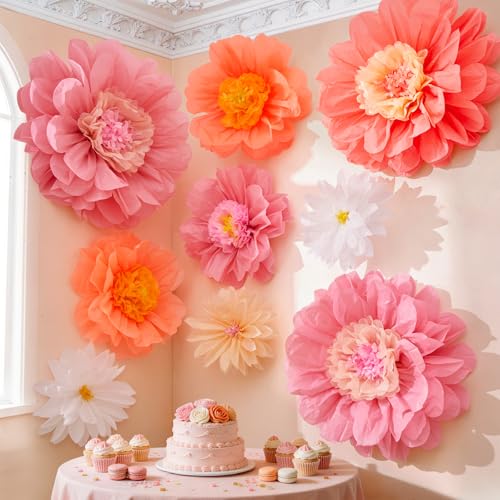 Alecono 9 Pcs Giant Paper Flowers Extra Large Handcrafted Tissue Paper Flowers Decorations for Wall Crepe Floral for Mexican Fiesta Wedding Backdrop Bridal Shower Birthday Party Decor(24 20 14)