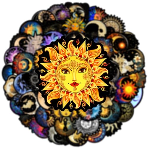 50PCS Cool Sun&Moon Graffiti Stickers - Waterproof Vinyl for Laptop, Water Bottles, Luggage, Scrapbook, Phone, Skateboard - Adult Stickers