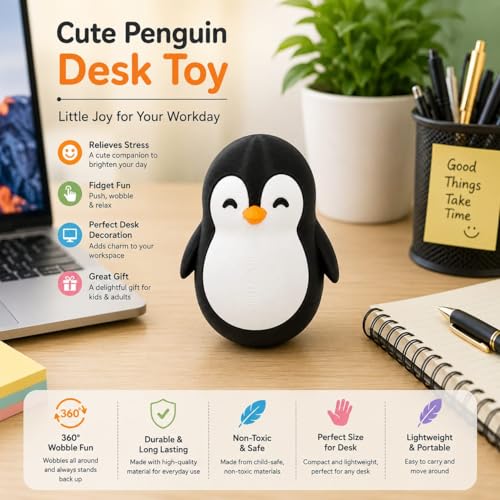 Image of Penguin Roly-Poly Toy, Wobble and Tumble Stress Relief Fidget, Fun Desk Toy for Kids and Adults (Black and White)