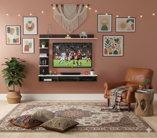 Image of Bros Moon 48 inch MDF C Shaped Wall Mounted TV Unit, Floating Cabinet, Suitable Upto 48 inches Tv (Wenge White)