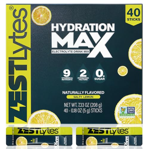 Image of 40 Sticks Salty Lemon Sugar Free Electrolyte Hydration Packets High Sodium | Low Calorie Electrolyte Powder Drink Mix, Liquid Daily IV Flavor, 2 Hydration Factors