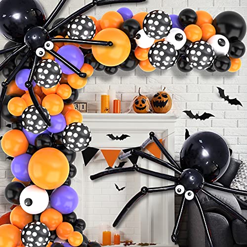 Halloween Kit Ghirlanda Arco Palloncino, 129 Pezzi kit palloncini addobbi per feste di Halloween, con grandi palloncini di ragno e adesivi 3D Bat per decorazioni di Happy Halloween Decor