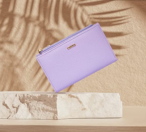 grande 2804 Genuine Leather Medium Bifold Wallet For Women Minimalist Wallet Ladies Zippered Mini Purse Small Card Holder (Lilac)2