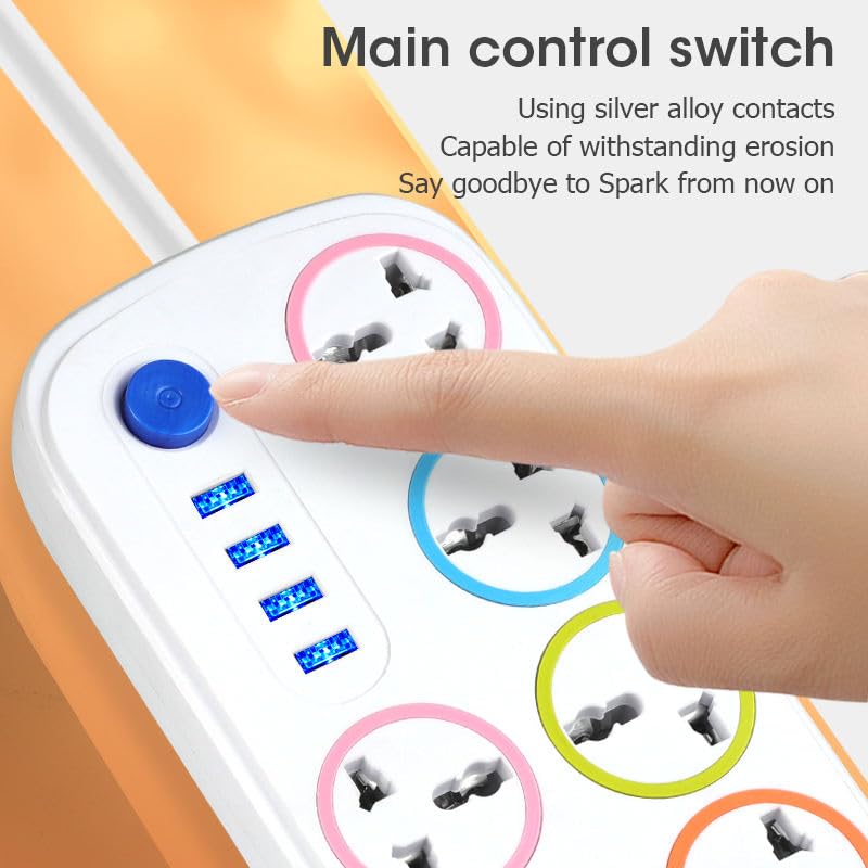 Image of HUPLA 6 Universal Socket Extension Board with 4 USB Charging Ports, Master Switch, Heavy Duty Power Strip, Multi Plug Extension Box for Home, Office, Laptop, Mobile, TV & Appliances (White)