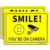Smile You're on Camera Sign 2 Pack, MUXYH Video Surveillance Sign, 10'x7' Rust Free Aluminum Metal, UV Reflective Warning Sign Indoor Or Outdoor Use for CCTV Camera Monitoring System
