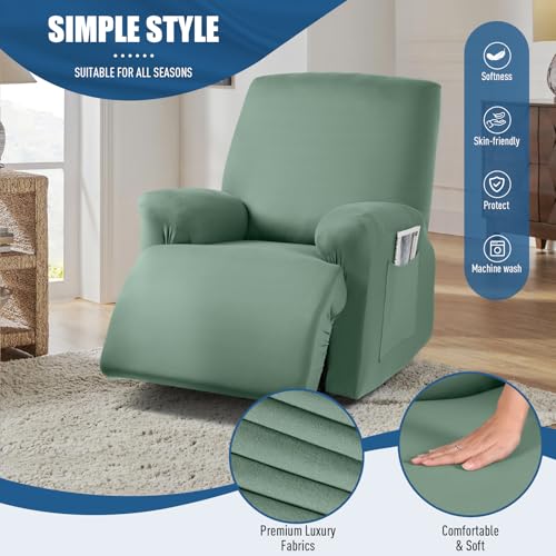 Image of TAOCOCO Stretch Recliner Chair Covers 3-Pieces Solid Furniture Covers Recliner Cover for Reclining Chair Slipcovers Feature Fitted Soft Washable Recliner Sofa Covers (1 Seat, Bean Green)