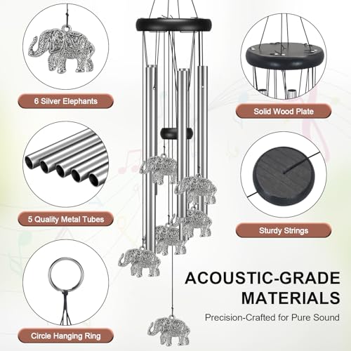 Image of Virekm Windchimes Outdoors Clearance, Aluminum Metal Wind Chime for Outside Sympathy Hanging Wind Chimes for Patio Decoration, Garden Decor. Zen Garden Decor,Gifts for Women(Elephant)