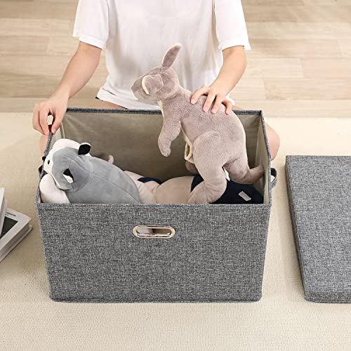 Image of HOKIPO Polyester Linen Multipurpose Storage Bins With Lid For Cupboard, Home And Office, Grey, Extra Large, Pack Of 2 (Ar4369-Xl*2)