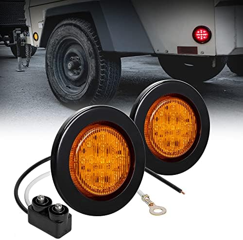 2pc 2.5" Amber Round Trailer LED Clearance Marker Lights [DOT FMVSS 108] [SAE P2] [Reflector Lens] [Grommet] [Flush-Mount] [Waterproof IP67] Marker Clearance Lights for Trailer Truck